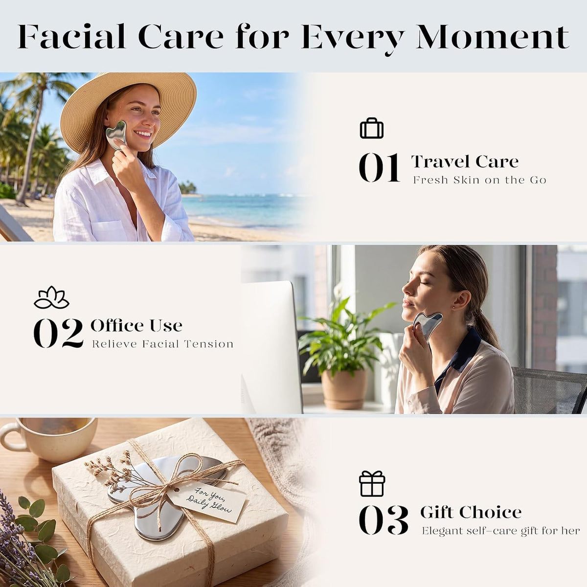 BAIMEI IcyMe Stainless Steel Gua Sha Facial Massager Tools |Relax Back Muscles | Face Sculpting | Daily Beauty Routine | Guasha Tool for Face|Skincare Gift for Women