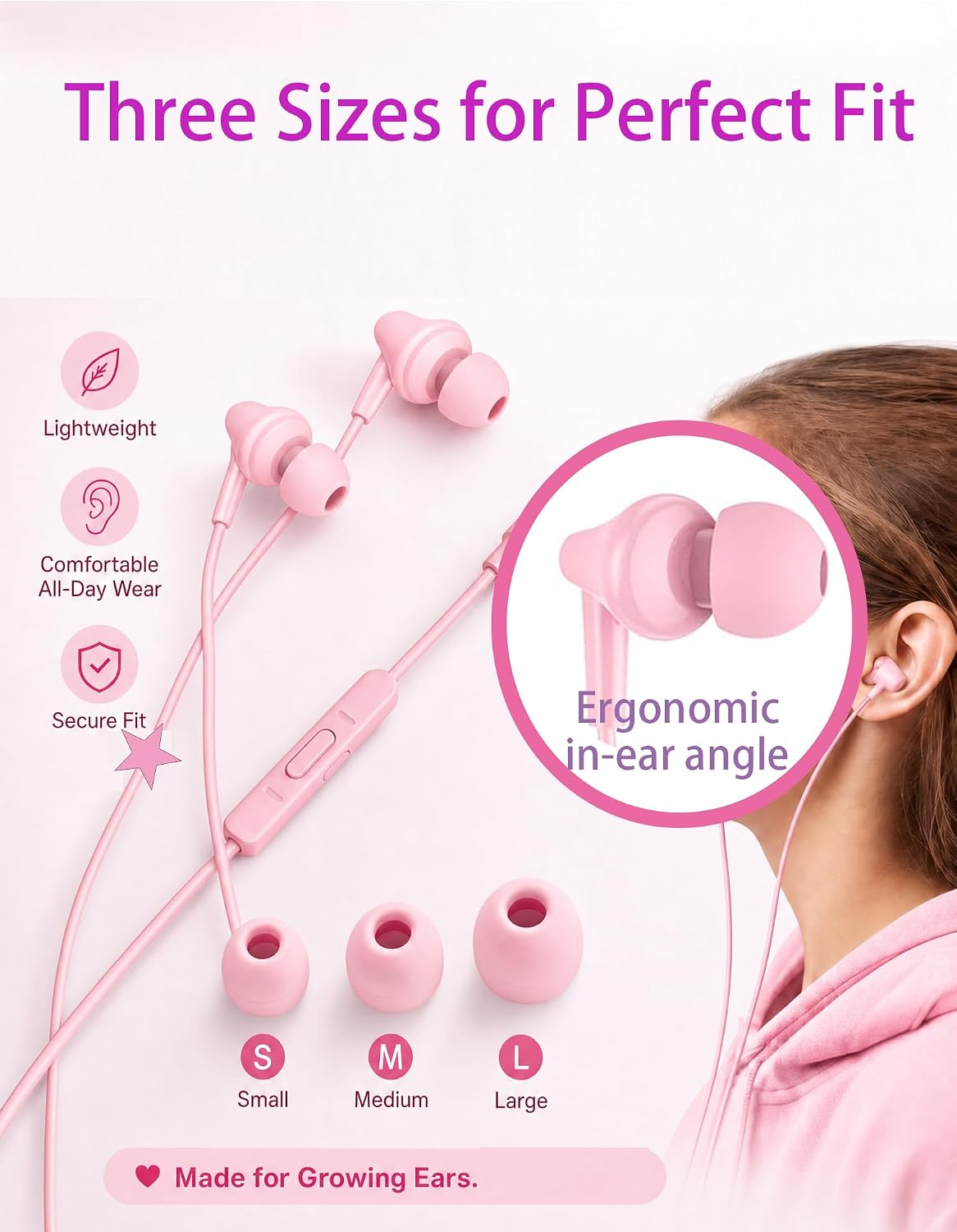 Teens Wired Earbuds with Case, 3.5mm Headphones for School,Berry Bows