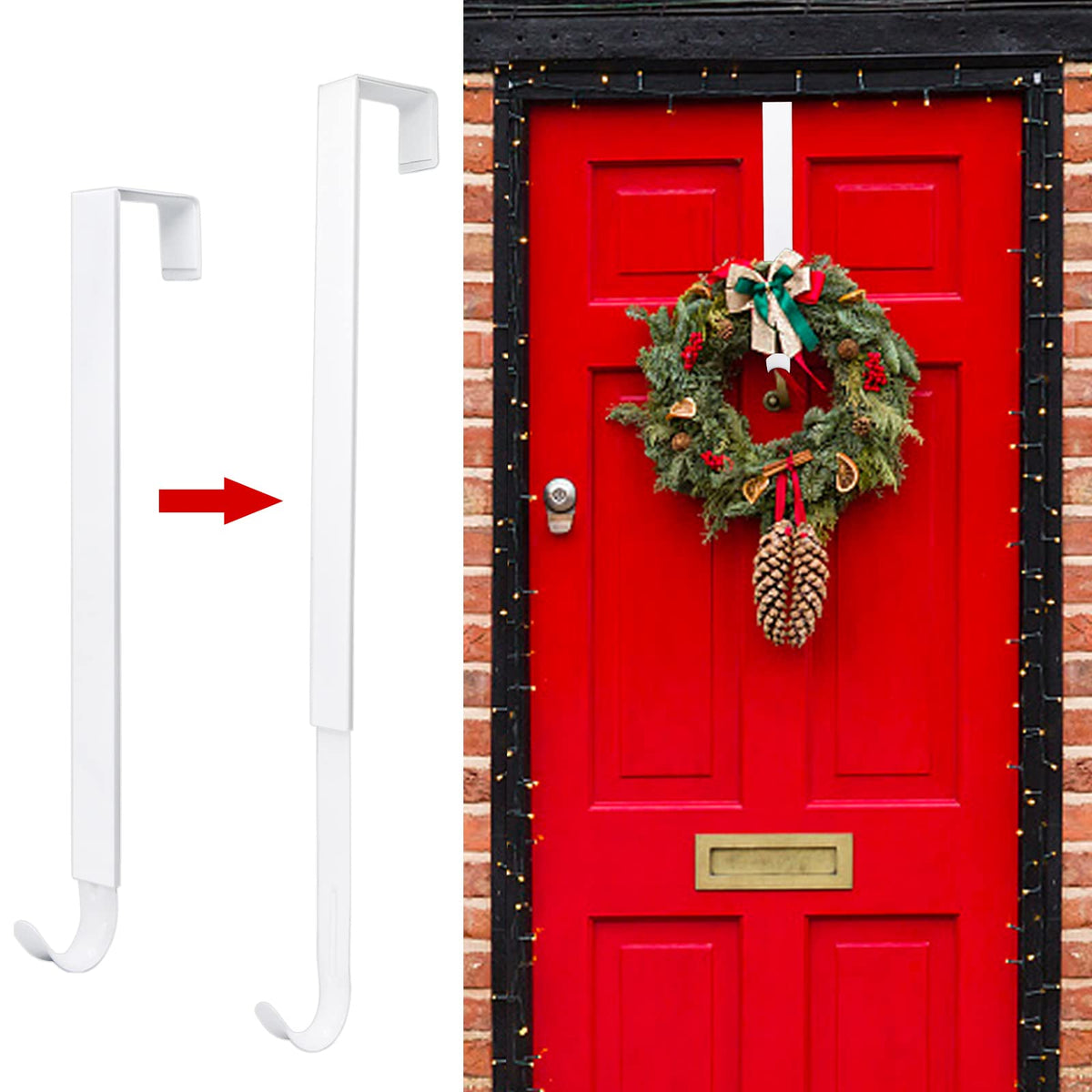 GP Life Wreath Hanger for Front Door, Adjustable from 15 to 25 Inches Hanger, 20 lbs Larger Door Upgrade Christmas Fall Wreaths Decorations Hook (Black)