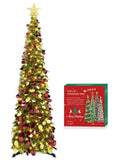 HMASYO 6 FT Pop Up Christmas Tree with 100 LED Timer Lights & Remote, Green Christmas Tinsel Tree, Collapsible Artificial Pencil Tree for Home Office Party Decor, USB Powered, Easy Assembly