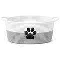 Dog Toy Basket with Handles, Cotton Rope Storage Bin Organizer for Pets | Holds toys, blankets, leashes & dog stuff. Machine washable, collapsible, free-standing woven bin with embroidered paw.