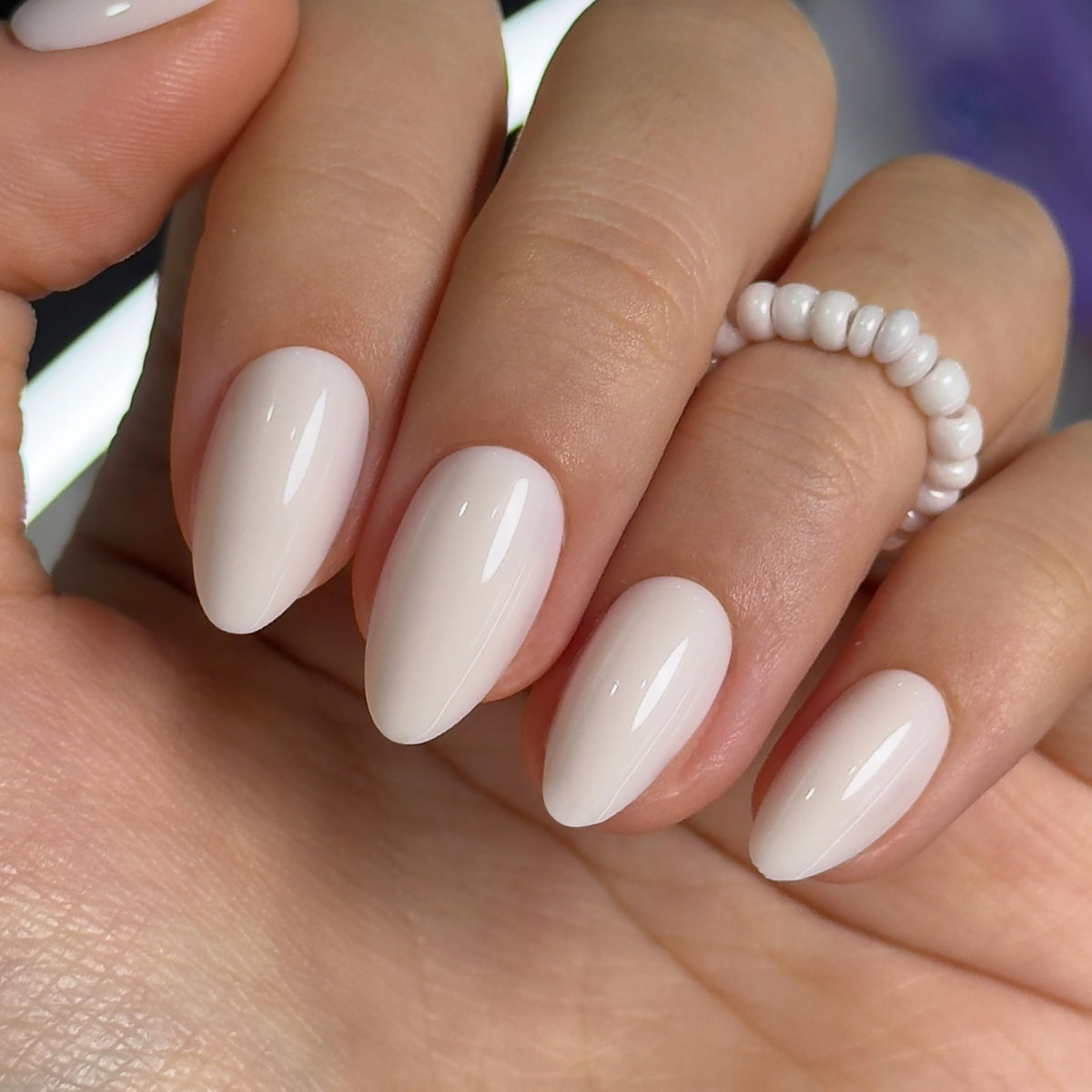 CurvLife Milky White Square Press on Nails Short, Soft Gel Fake Nails with Clean Nude Apricot Design Full Cover False Nails Glossy Nude Glue on Nails Artificial Stick on Nails for Women