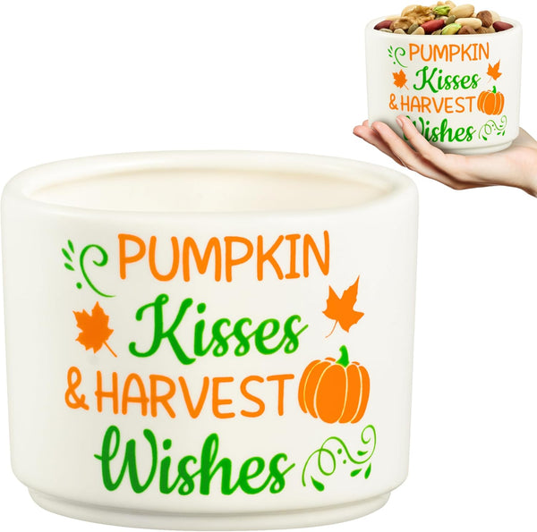 WATINC Fall Autumn Candy Dish Mini Ceramic Candy Bowl Tiered Tray Decor, Pumpkin Maple Leaves Sweets Table Shelf Decorations, Farmhouse Harvest Wishes Accents for Thanksgiving House (4.3 x 3.5 Inches)