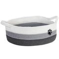 Optish Dog Toy Basket, 30L Toy Box and Bin for Dog Cat Storage, 19.7" X 11" X 7.9" Large Woven Rope Basket for Blanket Storage, Living Room, Bedroom, White & Brown
