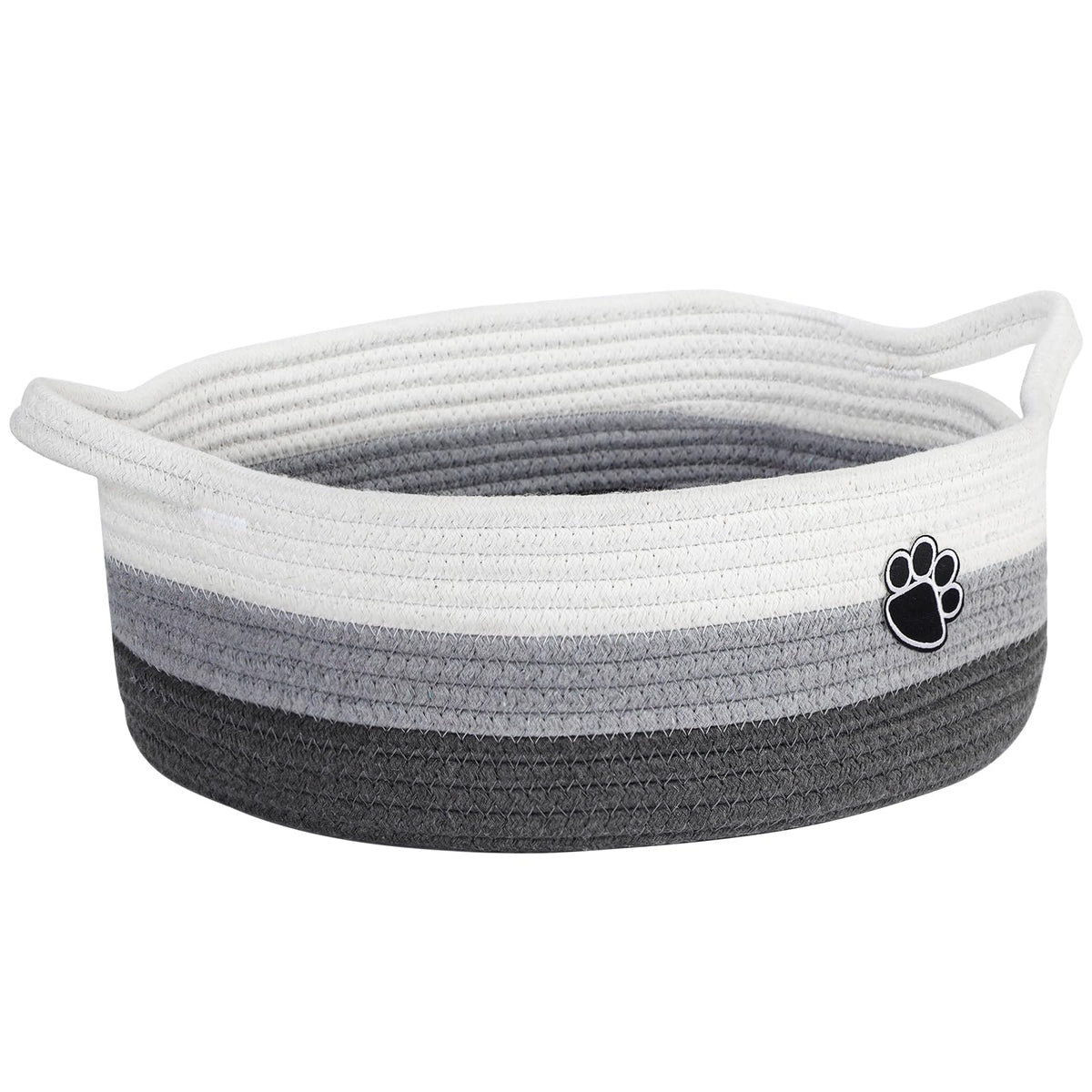 Optish Dog Toy Basket, 30L Toy Box and Bin for Dog Cat Storage, 19.7" X 11" X 7.9" Large Woven Rope Basket for Blanket Storage, Living Room, Bedroom, White & Brown