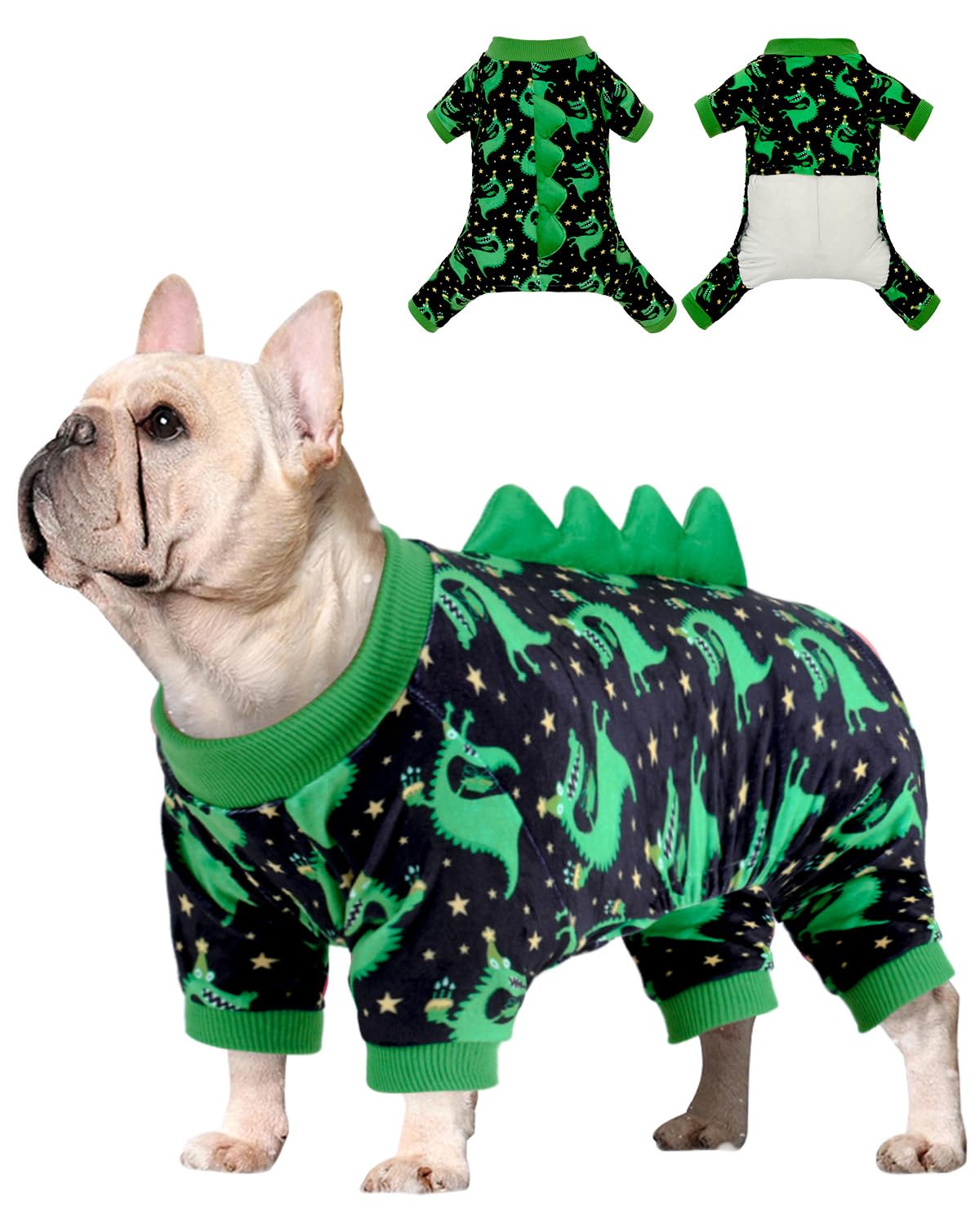 CuteBone Dinosaur Costume Dog Pajamas, Stretchy Spandex Crystal Velvet Sleepwear Coat for Small Dogs, Soft & Warm Pet Outfit Clothes for Cold Weather, Cozy Pullover Design COSP05XXL