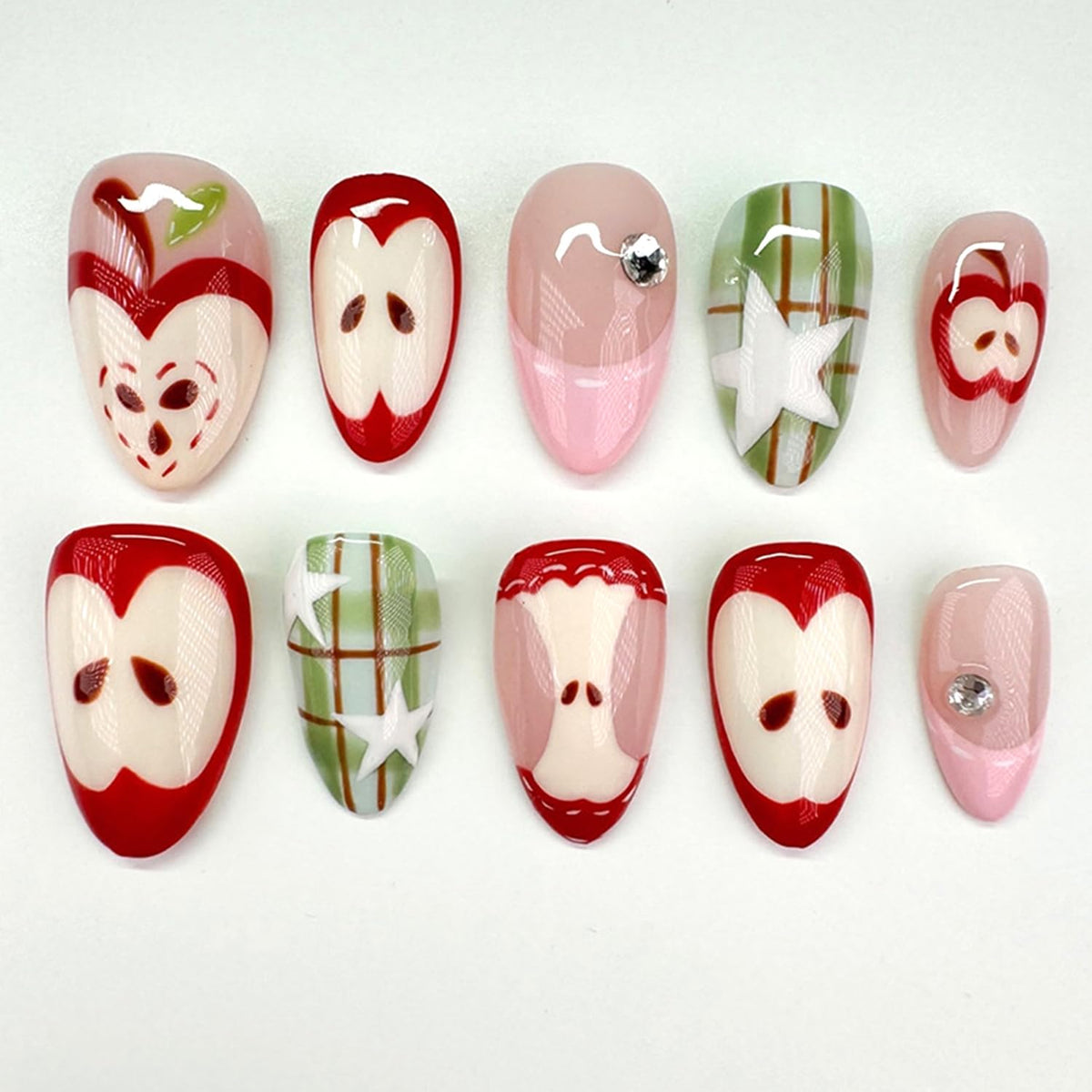 Stilettos Press on Nails White French Tip False Nails Glossy Extra Long Natural Glue on Nail Reusable Artificial Acrylic Stick on Nail for Women