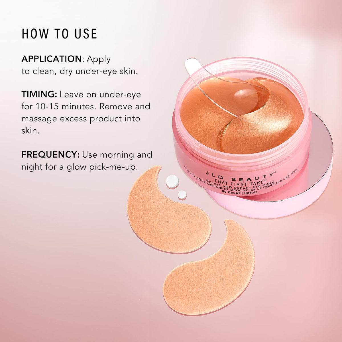 JLO BEAUTY That First Take Hydrogel Under Eye Patches, Peptides, 60 Count | Cooling Hydrogel Patches With Peptides & Hyaluronic Acid Depuff, Hydrate & Brighten Tired-Looking Eyes