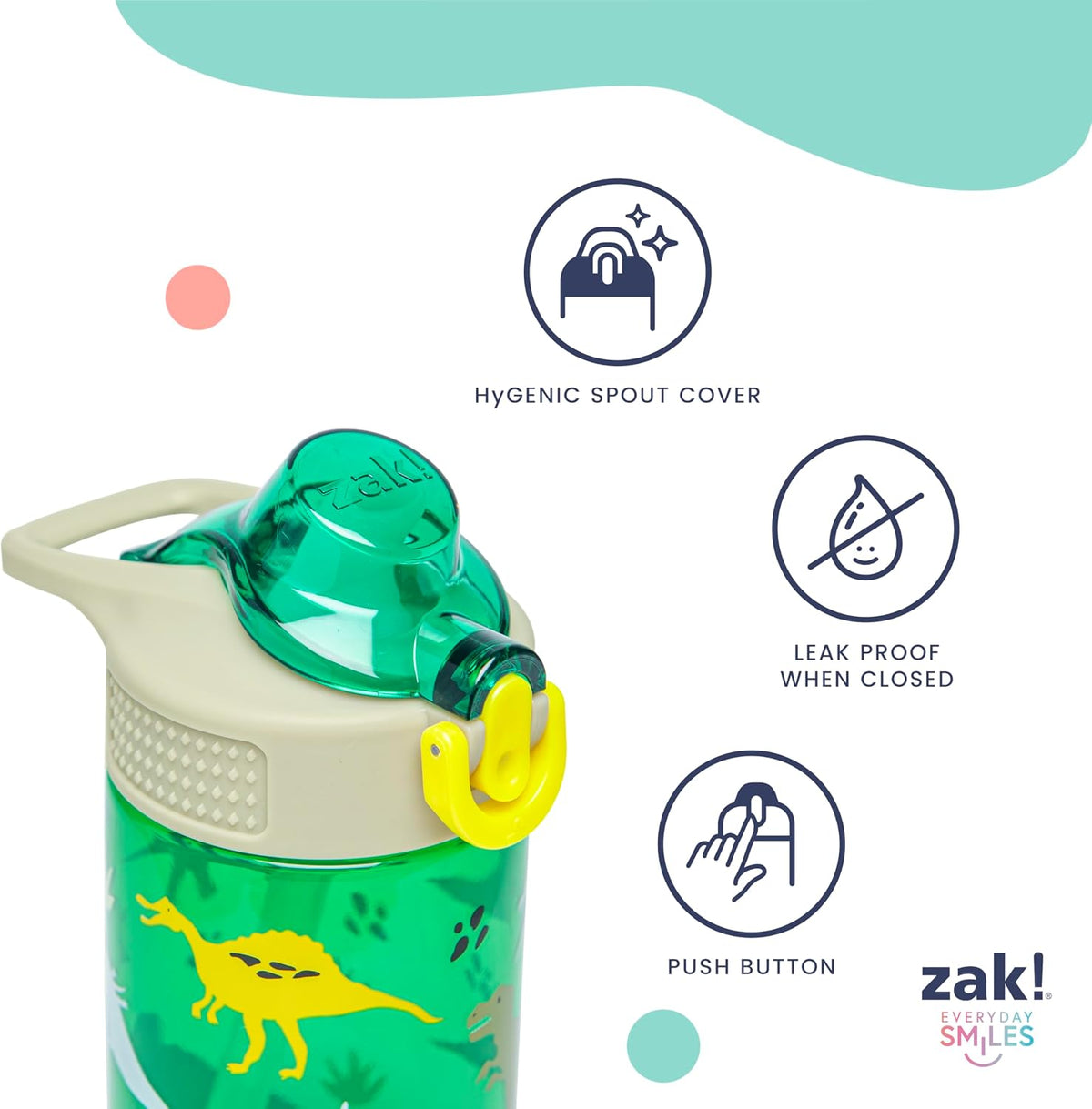 Zak Designs Sanrio Hello Kitty Sage 16oz Leak-Proof Straw Kids Water Bottle | BPA Free, Durable Plastic, Cupholder Friendly, Dishwasher Safe, Easy to Clean, Lid Lock, Handle, For School, Home, Travel