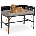 Beside Dog Bed,2 Panels Adjustable Height Dog Bunk Beds,26.8”x18.1” Metal Frame & Cushion, Converts to Bunk Bed or Bed Extension Attachment for Human Bed, for Small Dogs