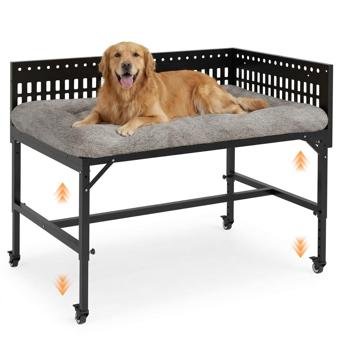Beside Dog Bed,2 Panels Adjustable Height Dog Bunk Beds,26.8”x18.1” Metal Frame & Cushion, Converts to Bunk Bed or Bed Extension Attachment for Human Bed, for Small Dogs