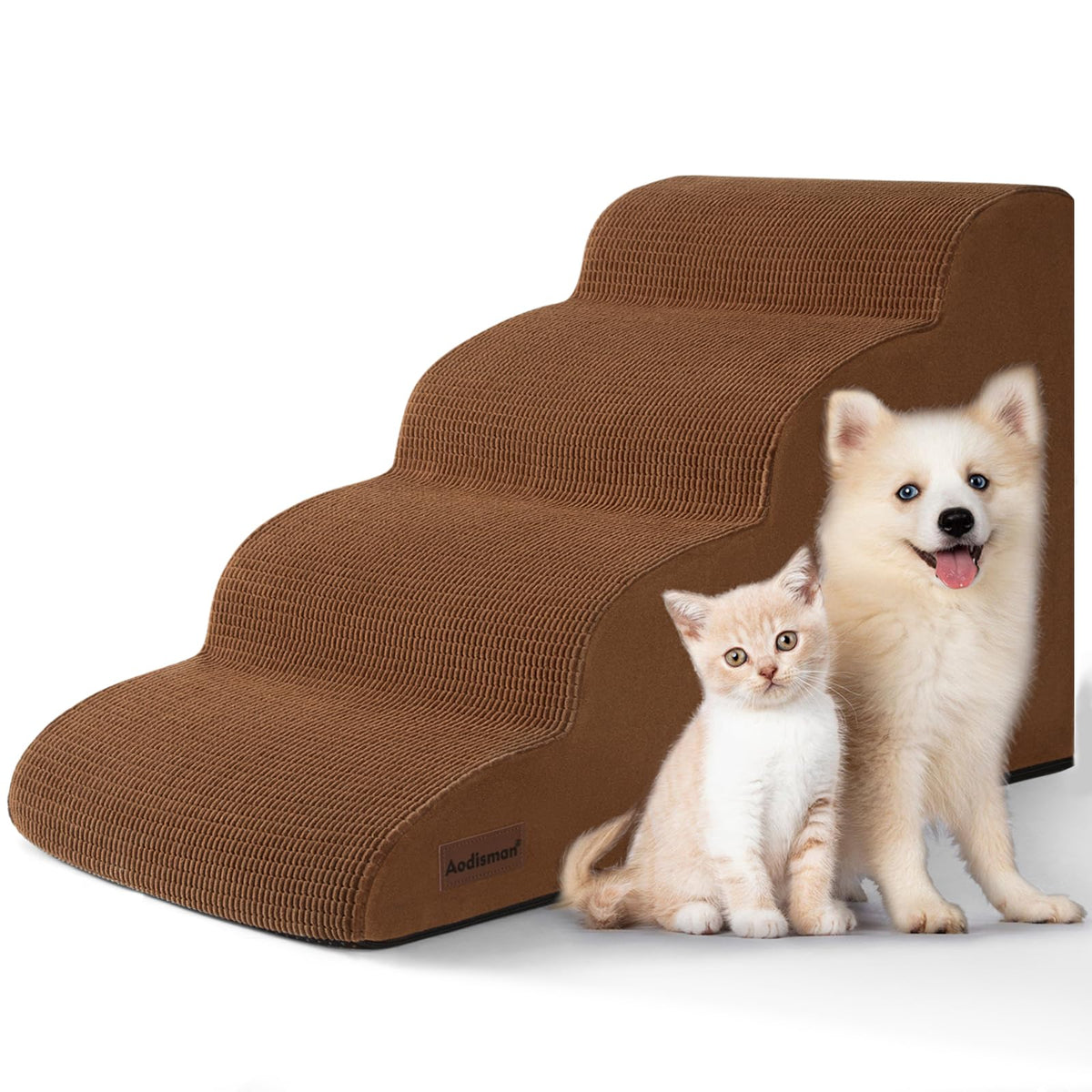 Aodisman Dog Stairs for Small Dogs and Cats,3-Step Pet Ramp for Bed & Couch | 15.7" H Non-Slip Sturdy Dog Steps with Curved Ramp for Senior,Short-Legged Dogs,Puppy and Cats to Reach Sofa or Chair,Grey