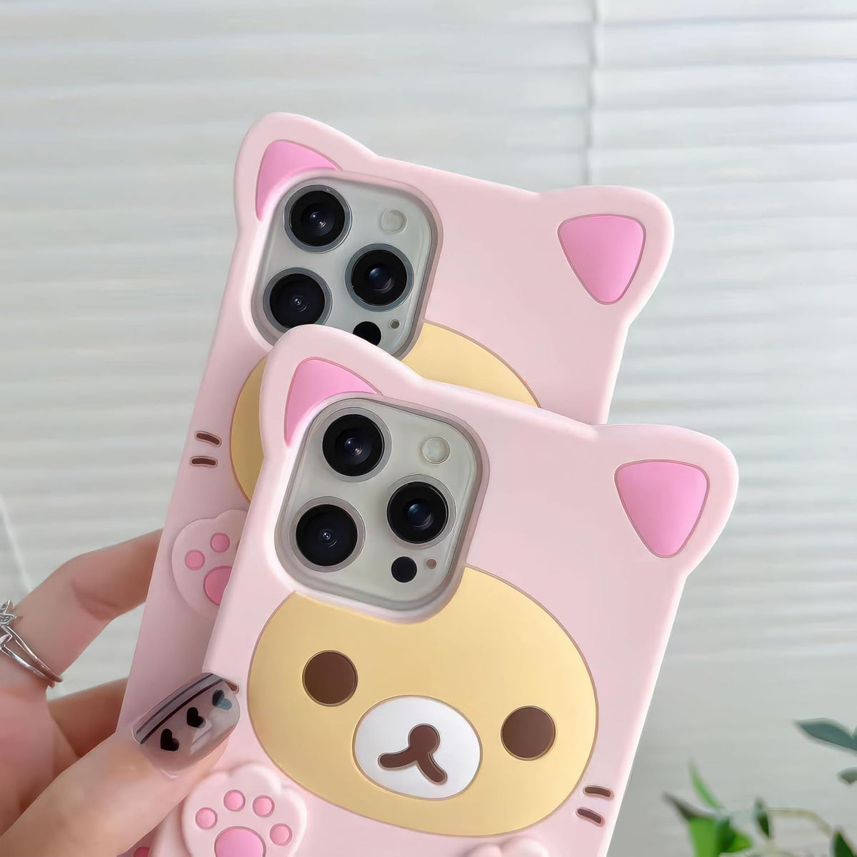 IAIYOXI 3D Cute Cartoon Bear Phone Case for iPhone 15 - Fashionable and Stylish - Funny Pink Bear Design - Soft TPU Protective Case - Kawaii Silicone Cover for Women, Girls, and Kids