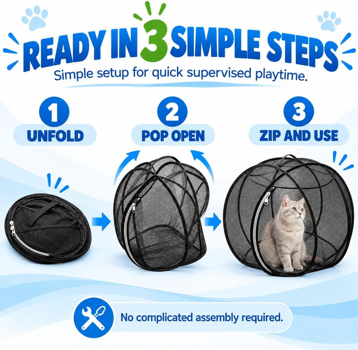 Hamster Ball for Cats, Rolling Cat Playpen, Foldable Mesh Outdoor Catio (A)
