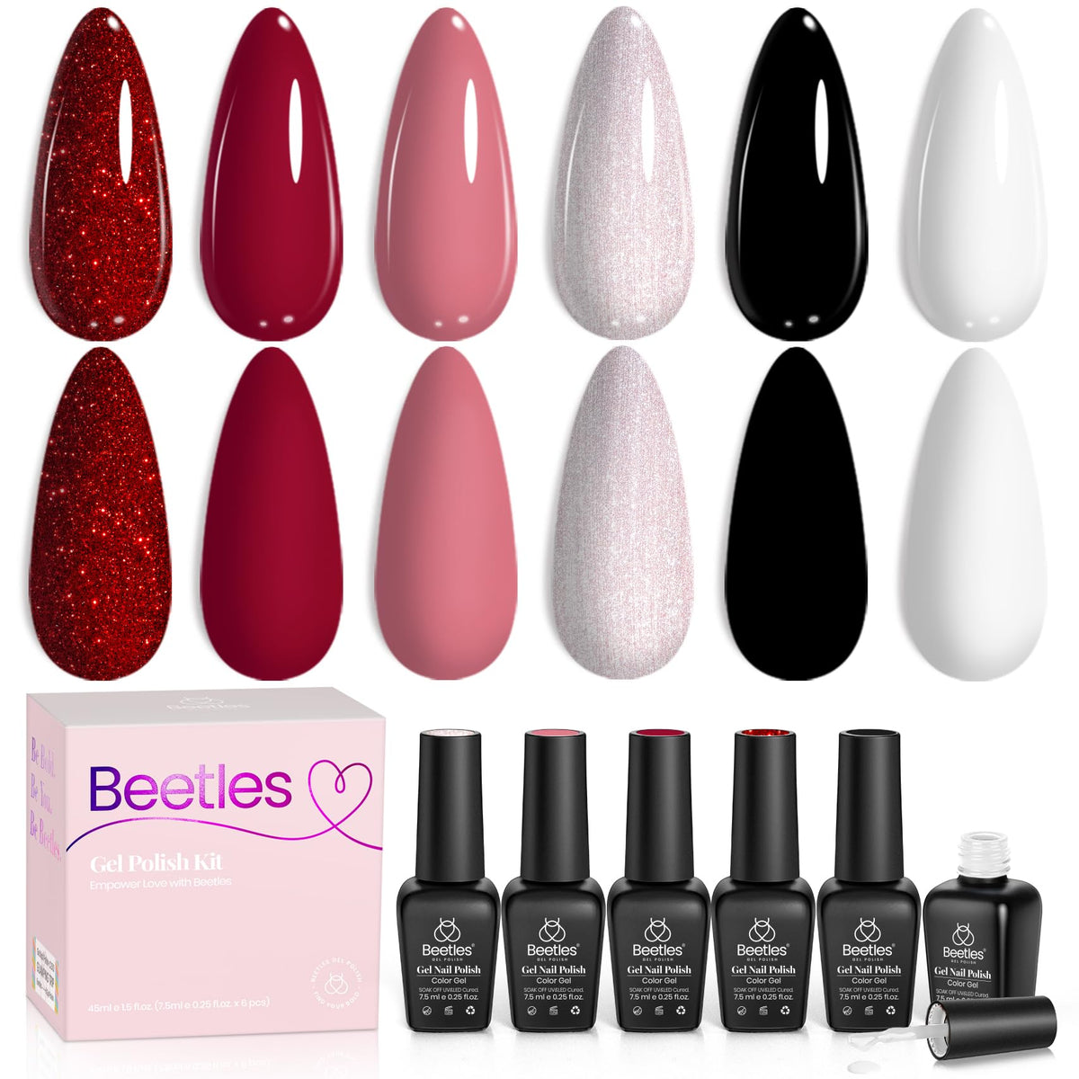 Beetles Halloween Cat Eye Gel Nail Polish Set, 6 Colors Glitter Gel