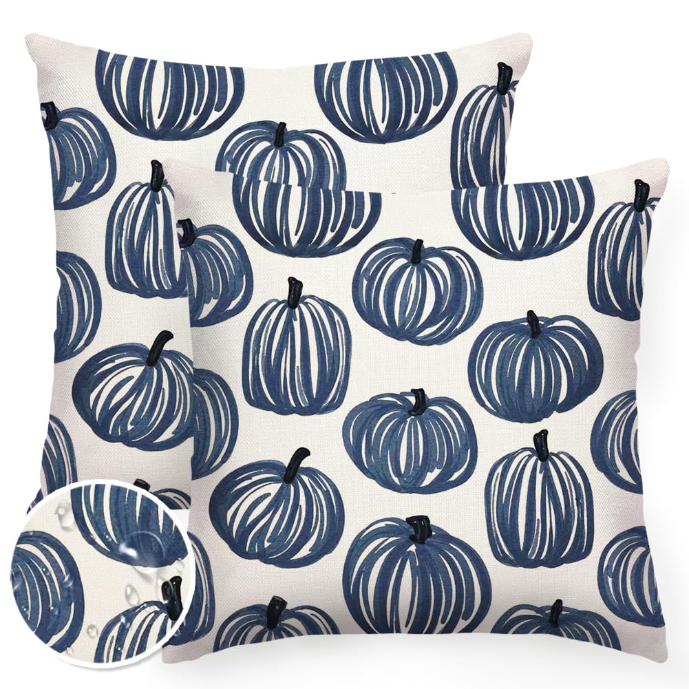 Fall Outdoor Pillow Covers 18x18,Plaid Pumpkin Maple Leaf Decoration