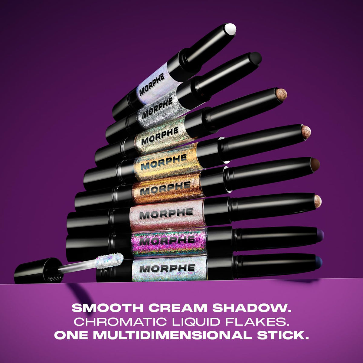Morphe Mixed Signals Dual-Ended Eyeshadow Stick - Cream Eyeshadow Pigment & Chrome Liquid Flakes for Bold, Layered Eye Makeup Looks - Flirtatious/Faithful (0.028 oz)