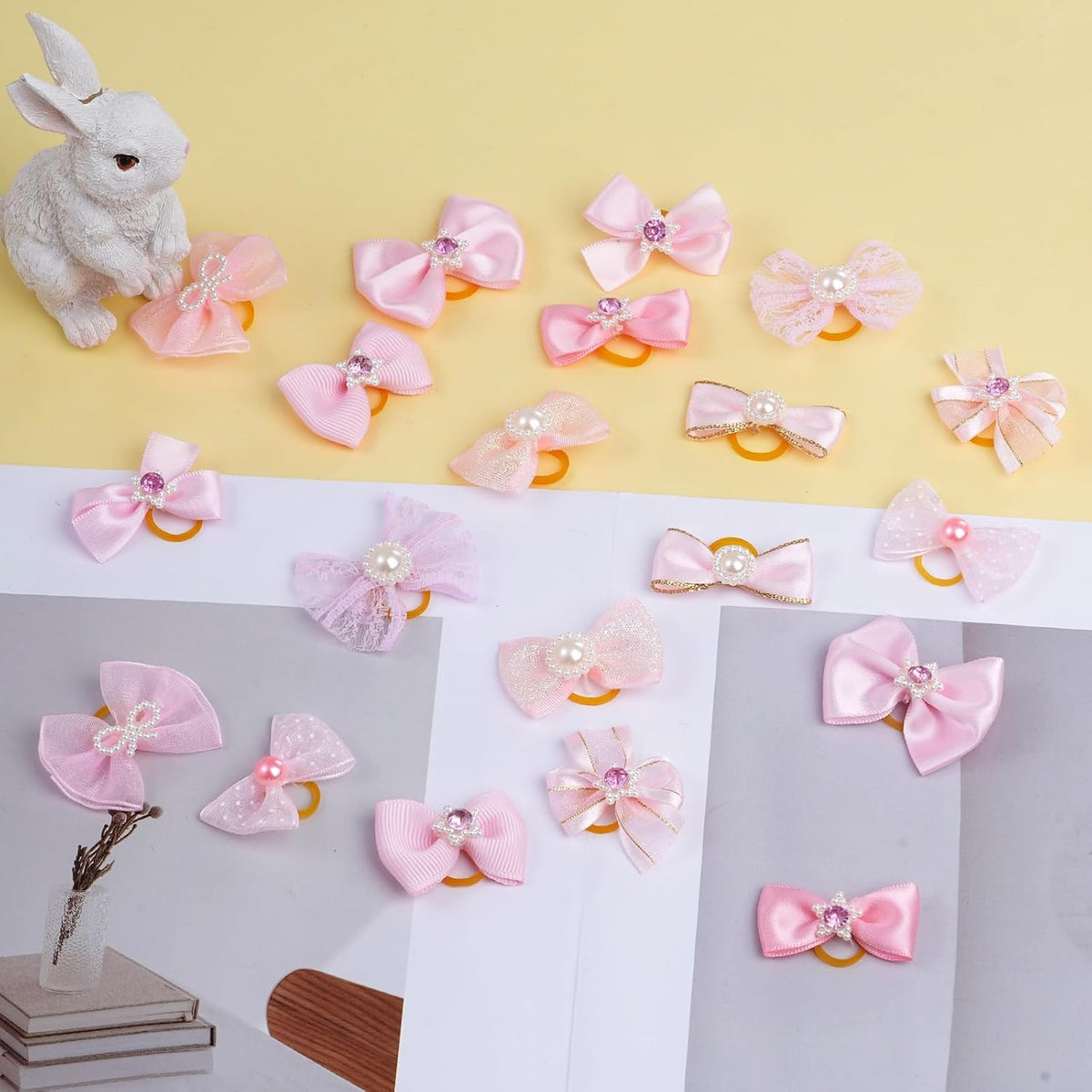 20PCS Cute Dog Hair Bows with Rubber Bands Handmade Mix Style for Puppy