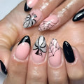 Halloween Press on Nails Medium Almond MABKJLF Fake Nails Glow in The Dark Full Cover Nightmare Christmas False Nails Glossy Glue on Nails Artificial Acrylic Nails for Women Girls 24 Pcs