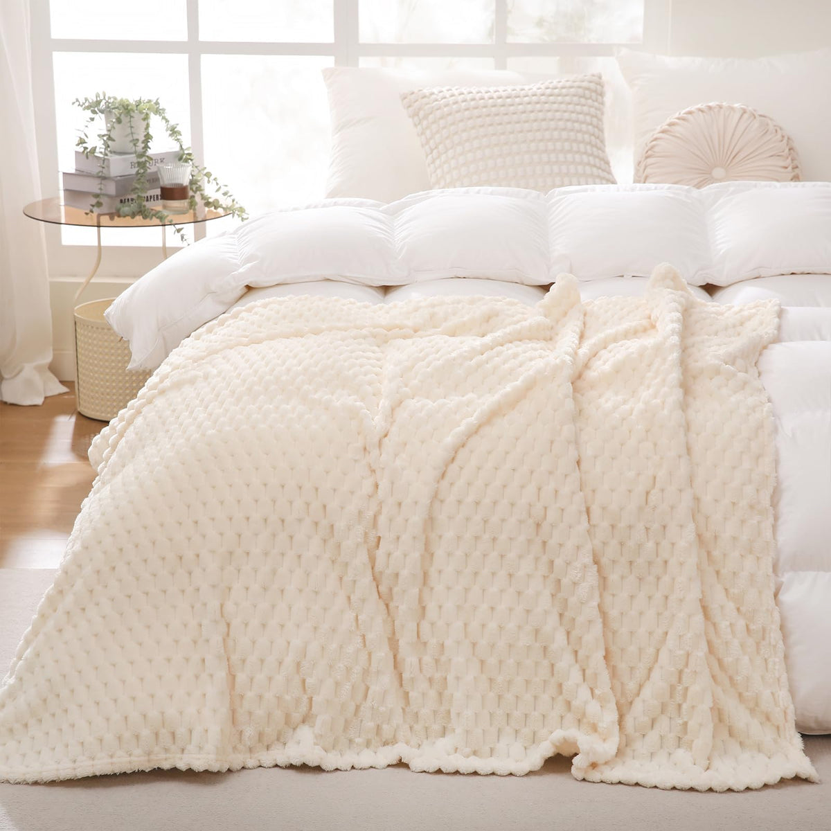 Puncuntex Burnt Orange Throw Blanket 50"×60" Fuzzy 3D Jacquard Decorative