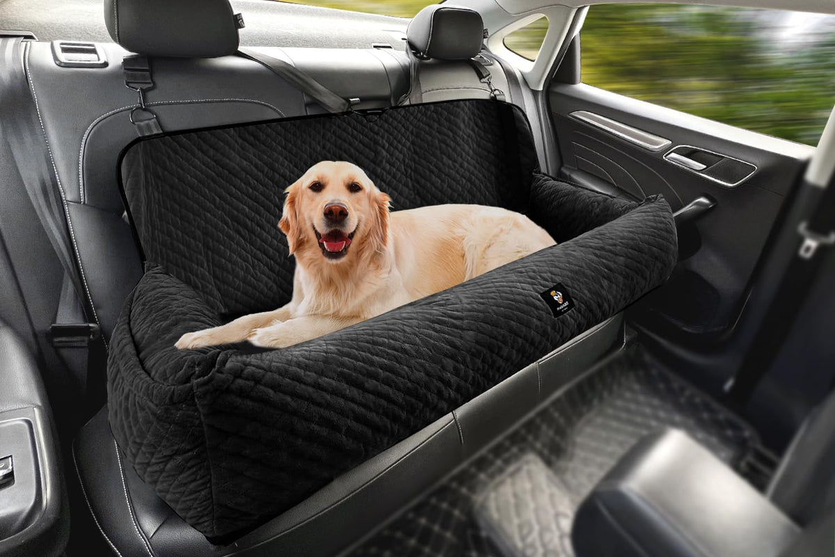 Large Dog Car Seat Under 100LBS,Dog Car Bed with Safety Tethers/Storage Pocket,Only for Back Seat-Gray