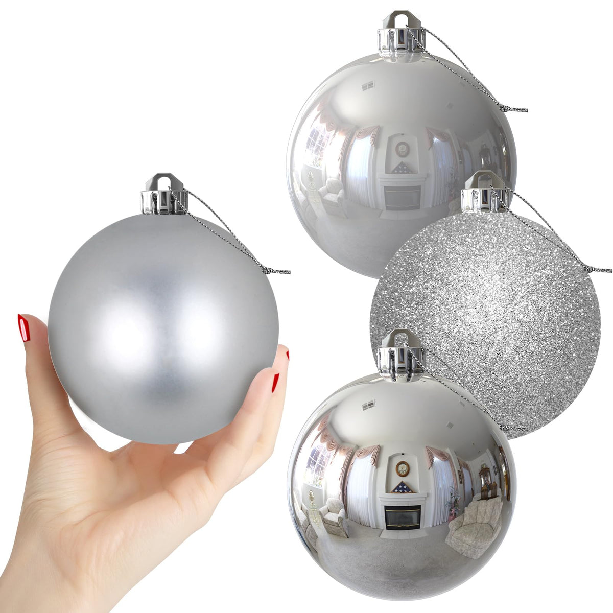 Rose Red 4.0" Large Christmas Balls - Christmas Tree Decoration Ornaments Shatterproof Hanging Balls for Birthday Halloween Holiday Wedding Decorations Set of 4pcs