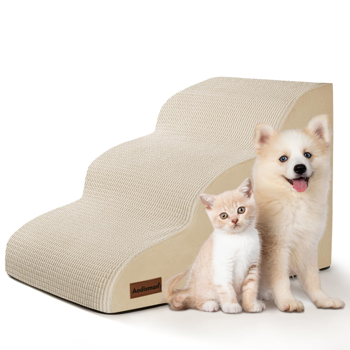Aodisman Dog Stairs for Small Dogs and Cats,3-Step Pet Ramp for Bed & Couch | 15.7" H Non-Slip Sturdy Dog Steps with Curved Ramp for Senior,Short-Legged Dogs,Puppy and Cats to Reach Sofa or Chair,Grey