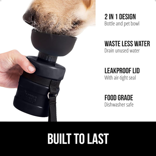 GORILLA GRIP Portable Dog Water Bottle, Food Grade Silicone, 16oz Black