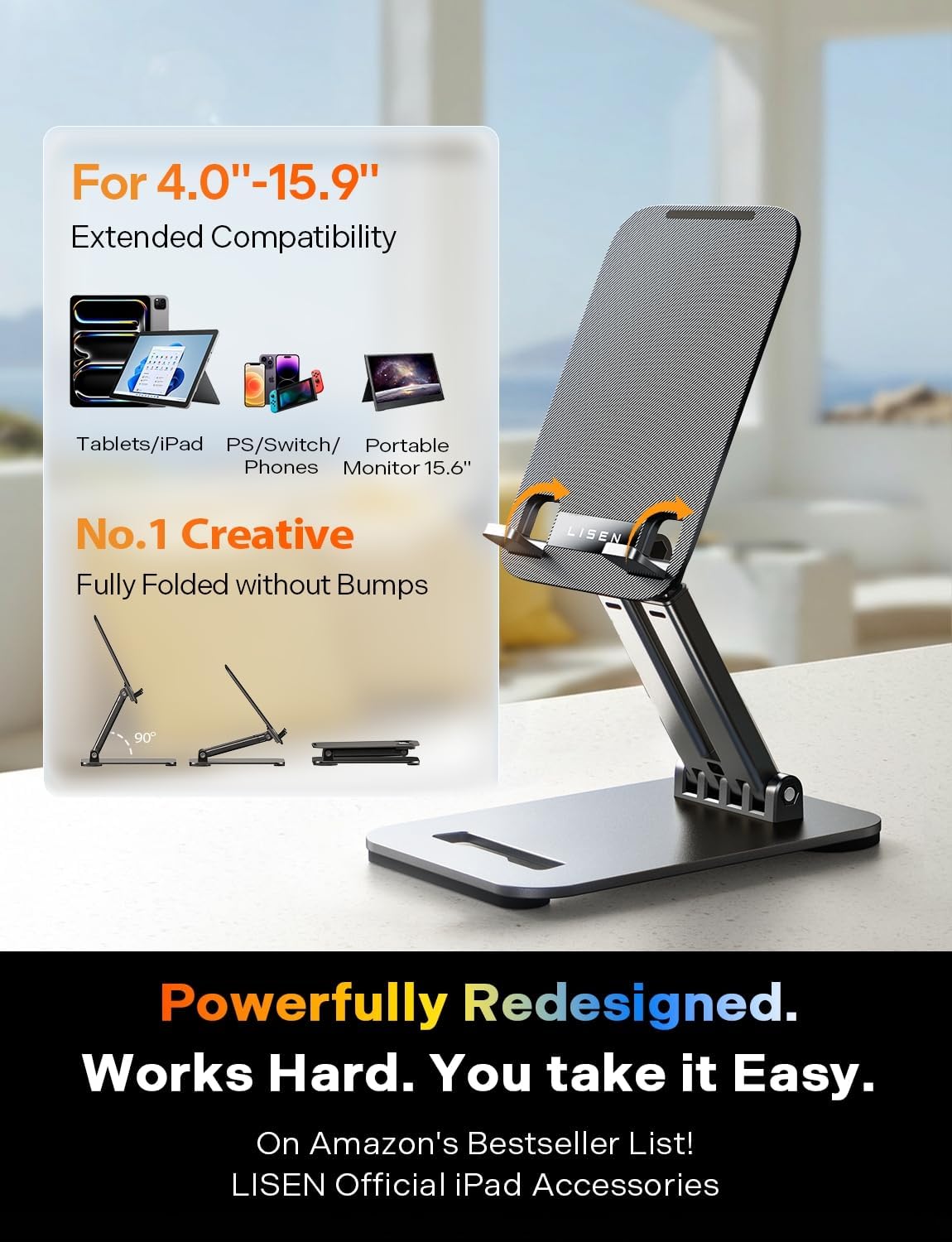 LISEN iPad Stand Tablet Holder for Desk, Kindle Accessories Stand for Apple