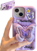 for iPhone 15 Case, Kawaii 3D Butterfly Pop-Up Grip for Girls