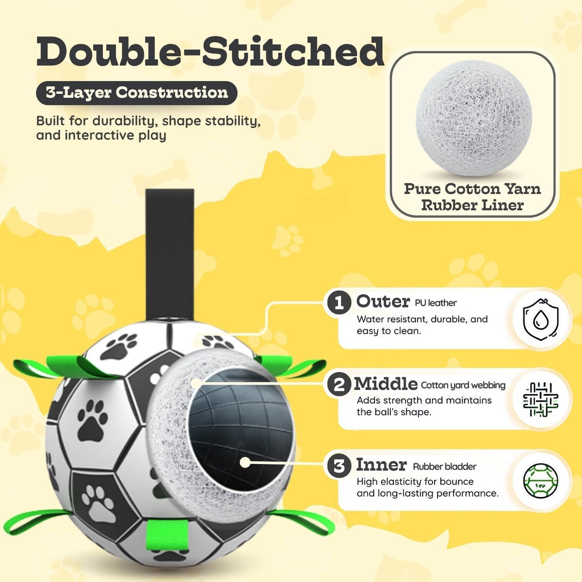 6 Inch Dog Soccer Ball with Straps, Herding Balls, Toy for Tug