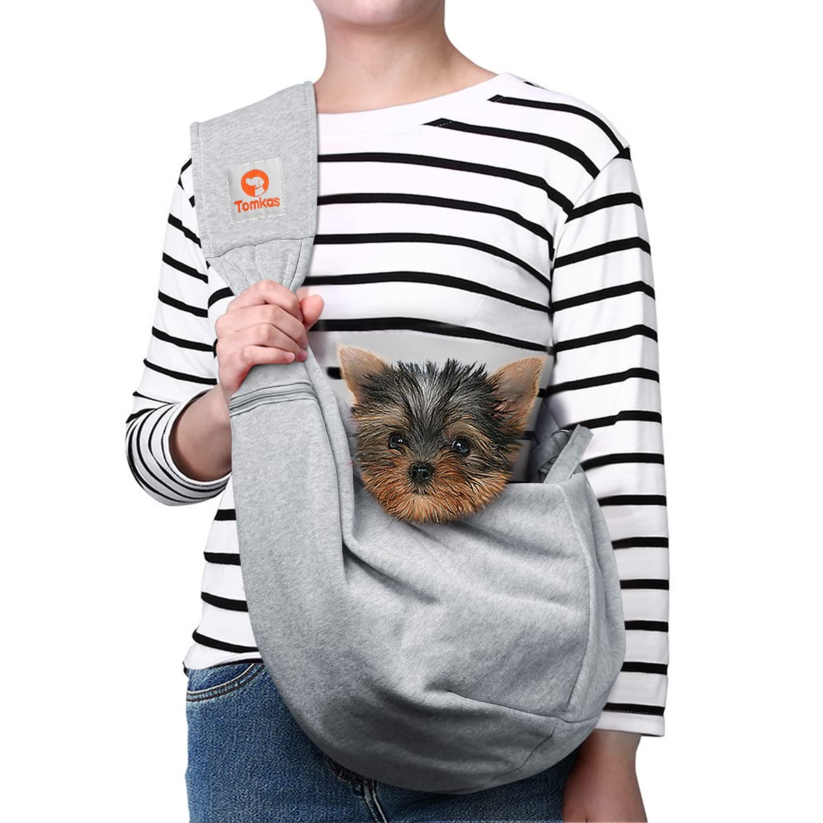 Tomkas Small Dog Sling Carrier - Classic Pocket & Classic Strap - Wrap Carrier - for 3-10 lbs Pets(Black)