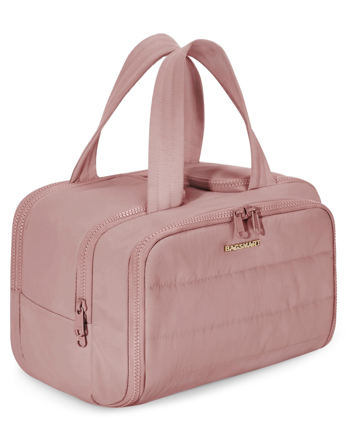 BAGSMART Travel Toiletry Bag, Crush Toiletry Bag for Women, Wide-open Puffy Toiletry Bags for Traveling, Large Travel Cosmetic Makeup Bag Organizer for Accessories,Toiletrie, Beige
