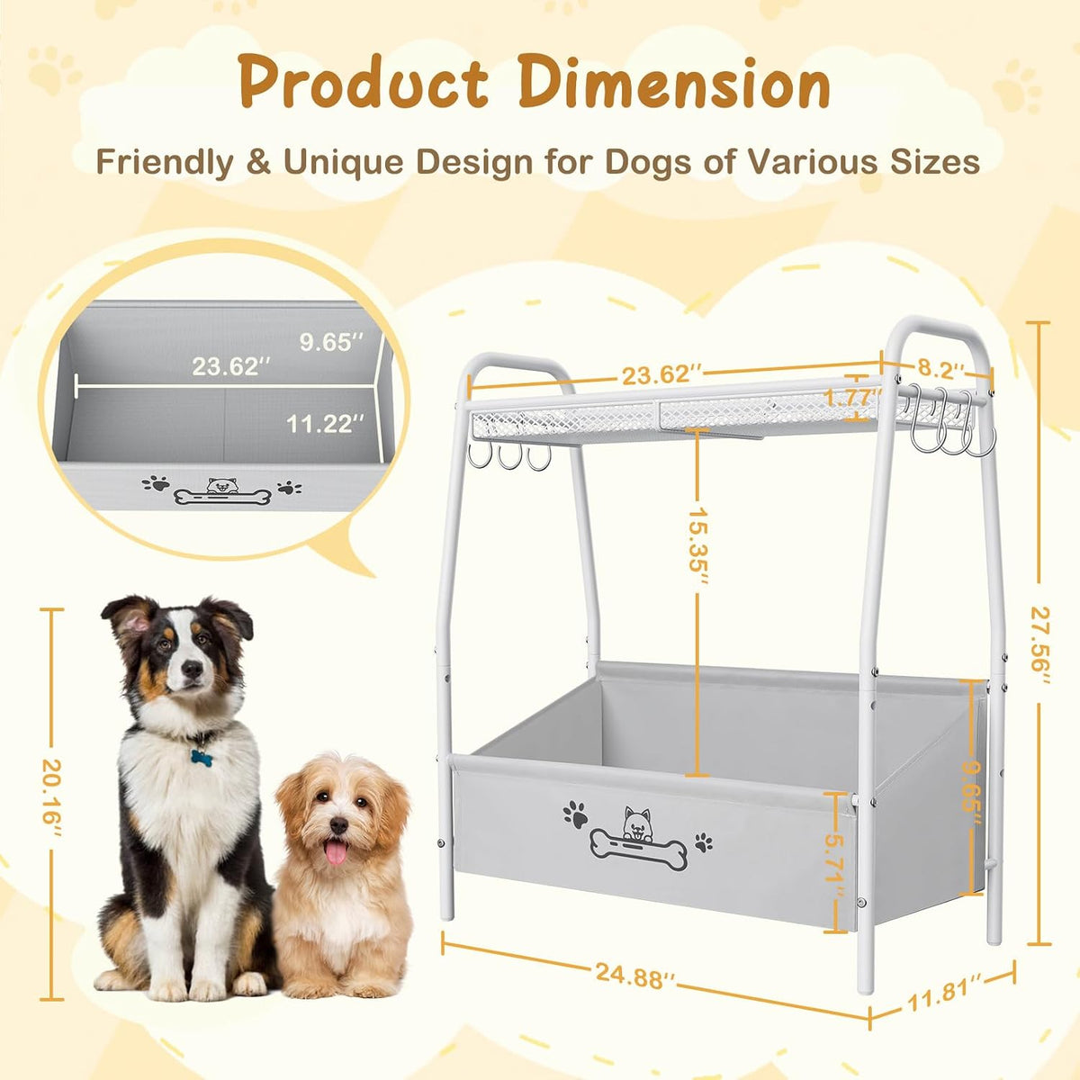 Lomivra Large Dog Toy Basket (23.6"x11.2"x9.7"), Dogs Toy Bin with Storage Organizer, Trapezoid Toy Box for Dog Stuff Accessories, Pet Toy Storage Holder Chest for Cat Dogs Essential Supplies