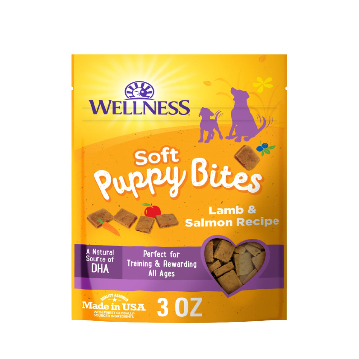 Wellness Soft Puppy Bites Dog Training Treats, Natural, Grain Free, Lamb and Salmon Recipe, 8 oz Bag