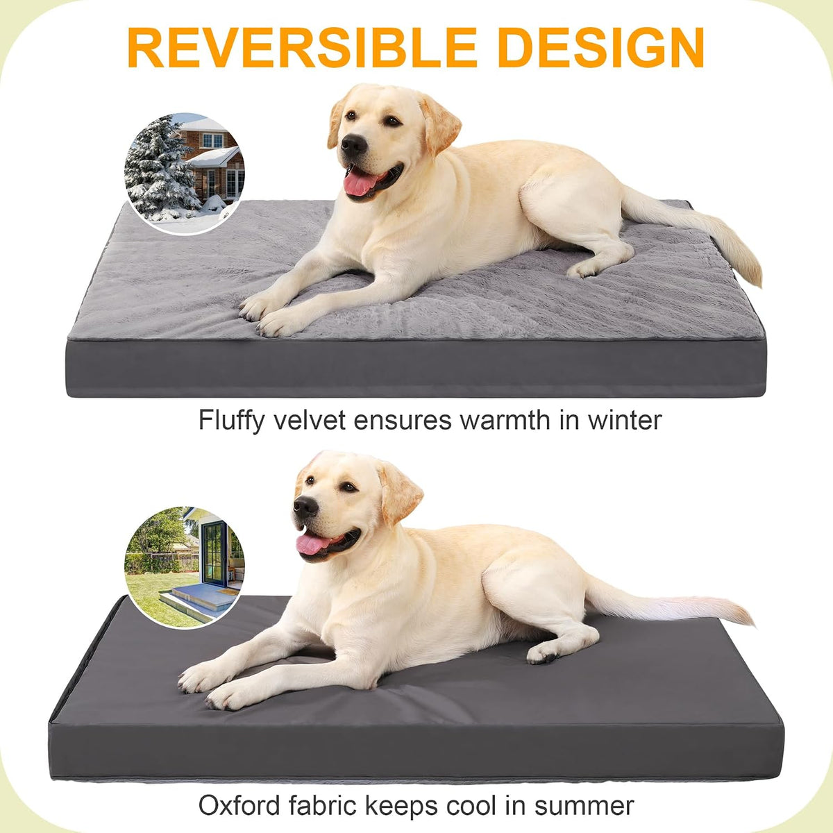 KSIIA Orthopedic Dog Crate Bed - Waterproof, Washable Dog Bed with Egg Crate Foam & Removable Cover, 35 x 22 Inch, Dark Gray