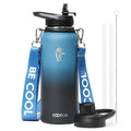 Coolflask Water Bottle with Straw, 40 oz Insulated Metal Water Flask with Straw & Spout Lids, Stainless Steel Double Wall Vacuum, Keep Cold 48h Hot 24h, Leak Proof, BPA-Free, Apricot Pink