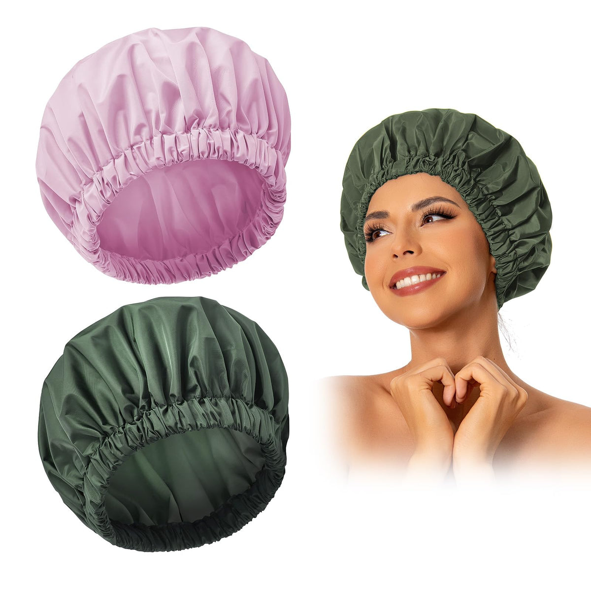 Edoneery Reusable Shower Caps for Women, Waterproof Long Hair Bonnet | Washable Design, Wide Elastic Band, Large Fit, Holds Long Hair, Braids Friendly, Bath Accessories, Spa, Travel
