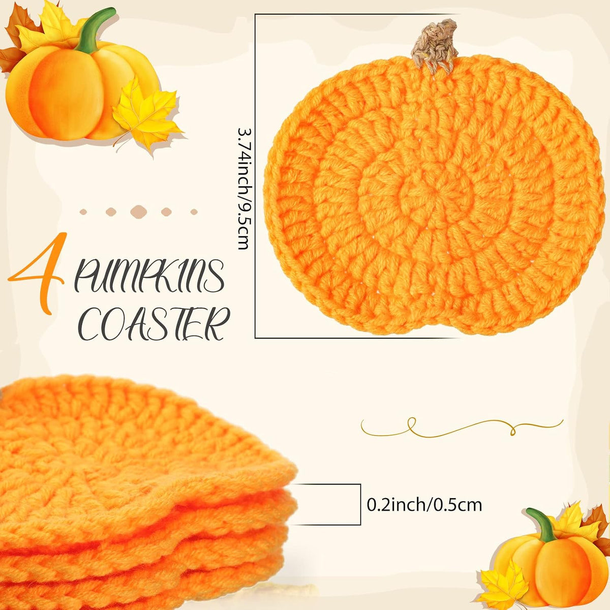 Irenare 4 Pcs Fall Crochet Pumpkins Coaster Halloween Thanksgiving Decor