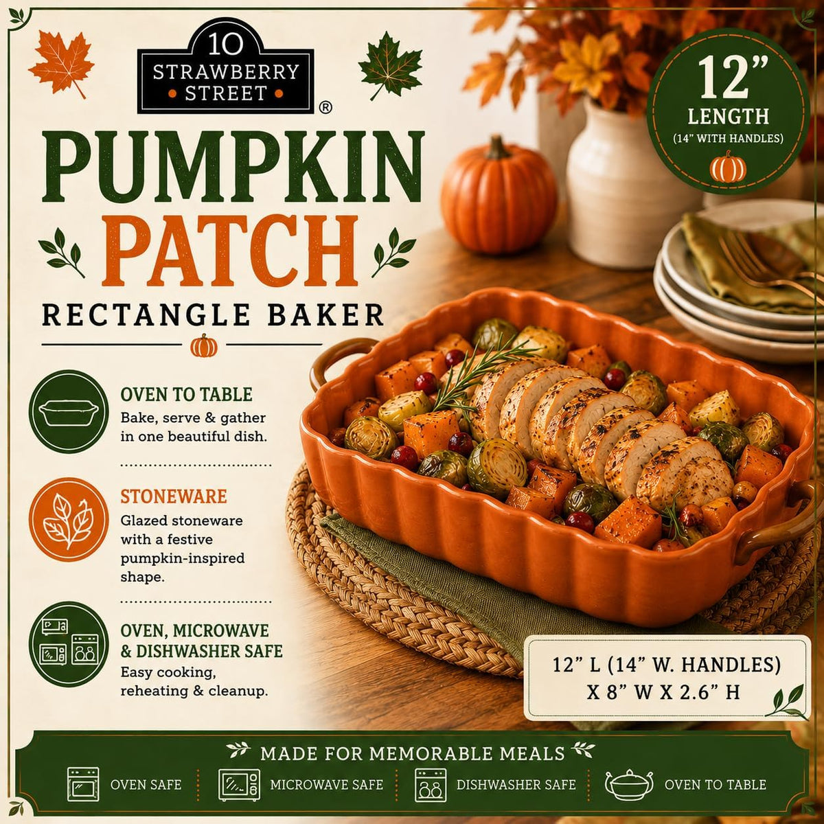 10 Strawberry Street Pumpkin Patch Rectangle Baker, Orange