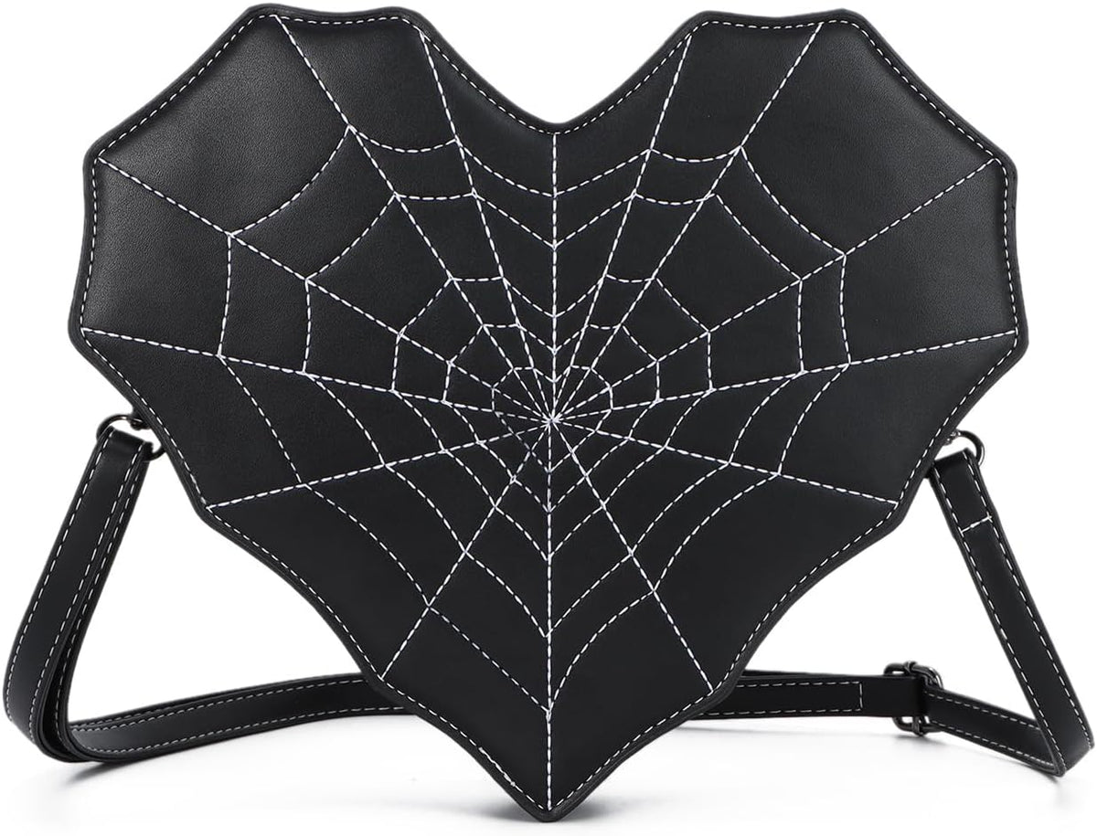 Gothic Purses for Women, Heart Shaped Shoulder Bag, Gothic Spider Web Backpack Purse, Halloween Goth Crossbody Bags