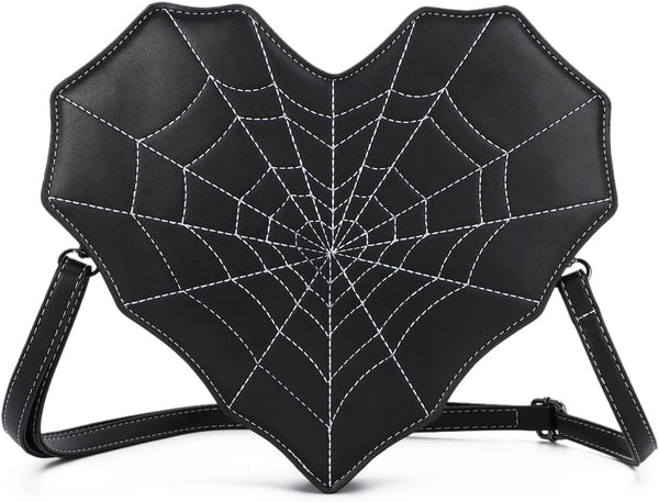 Gothic Purses for Women, Heart Shaped Shoulder Bag, Gothic Spider Web Backpack Purse, Halloween Goth Crossbody Bags
