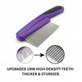 Yumflan Fine Tooth Stainless Steel Flea Comb for Dogs & Cats | 1.0mm Precision Teeth, Fine Coat Grooming, Removes Flea Debris, Gentle on Skin, Purple