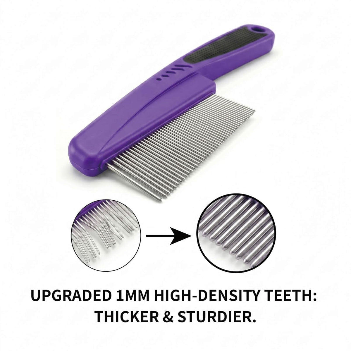 Yumflan Fine Tooth Stainless Steel Flea Comb for Dogs & Cats | 1.0mm Precision Teeth, Fine Coat Grooming, Removes Flea Debris, Gentle on Skin, Purple