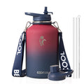 Coolflask Water Bottle with Straw, 40 oz Insulated Metal Water Flask with Straw & Spout Lids, Stainless Steel Double Wall Vacuum, Keep Cold 48h Hot 24h, Leak Proof, BPA-Free, Apricot Pink