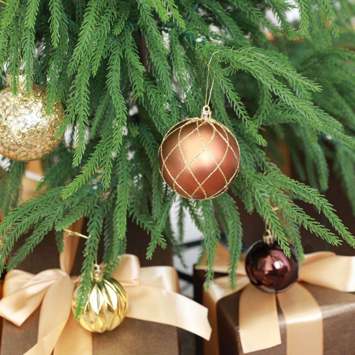 HipTree 12ct 2.36 in Copper Gold Velvet Baubles for Tabletop Christmas Tree