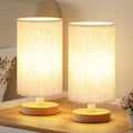 9" Small Table Lamp for Bedroom - Inline Control with 3000K Blub | Cream Shade and Wood Base | 680 Lumens | Easy Assembly | Minimalist Design | E26 | for Kitchen | for Kids Room