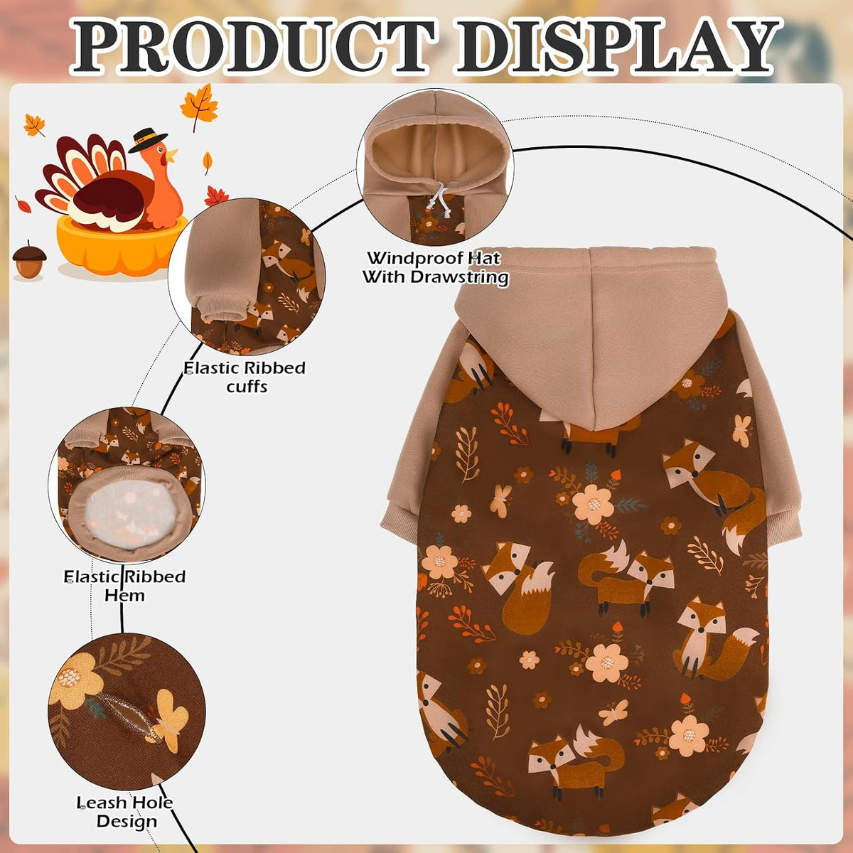 EXPAWLORER Fall Dog Hoodie,Soft Dog Sweater,Winter Autumn Fleece Sweatshirt with Pattern,Pet Clothes Outfits for Puppy,Cat, Small Medium Large Dogs