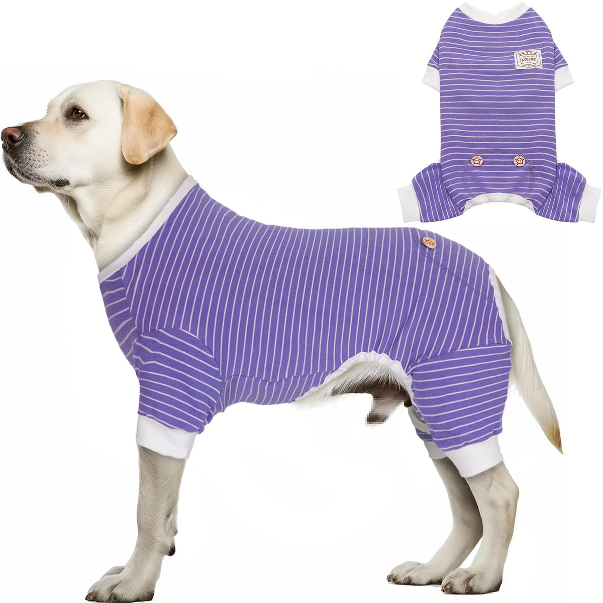 KYEESE Striped Dog Pajamas for Medium Large Dog Stretchy Onesie Daily Wear