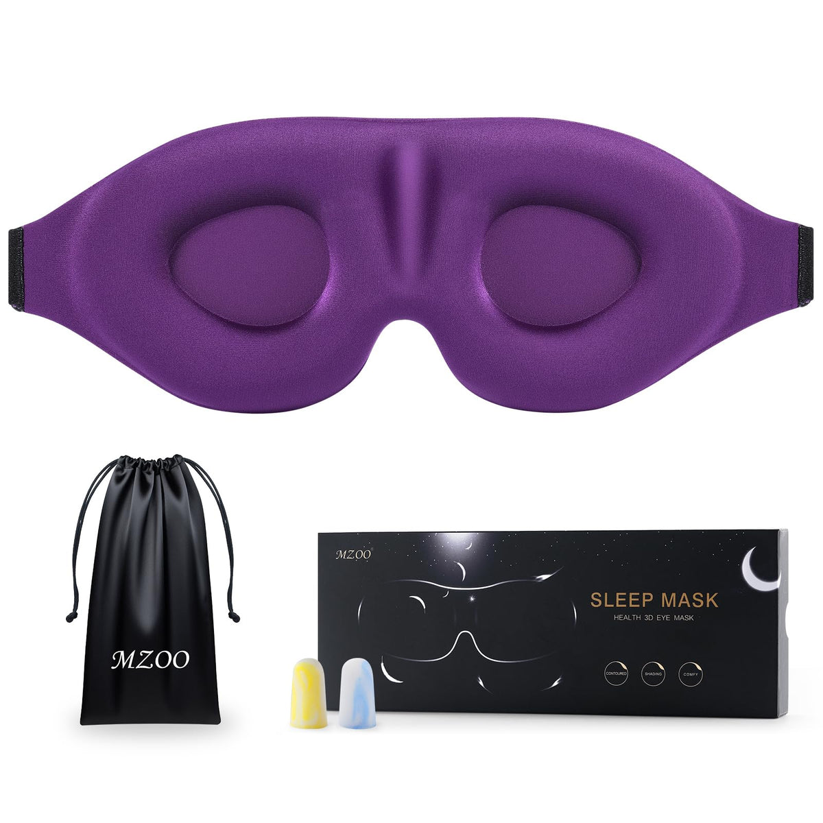 MZOO Luxury Sleep Mask for Women Men Patented Light Blocking Design | Zero Eye Pressure, 3D Contoured Sleeping Mask for Side Sleeper, Breathable, Adjustable, for Travel, Black